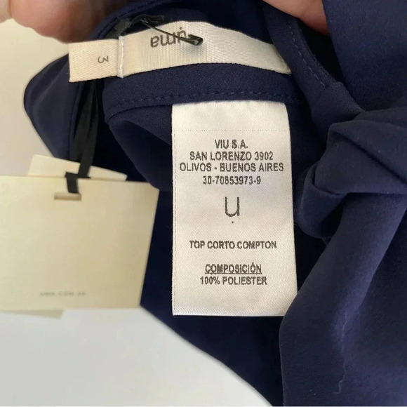 NWT Uma Top Corto Compton Cross Back Bow Tie Navy Blue Classic Womens Small 3 - Picture 4 of 8